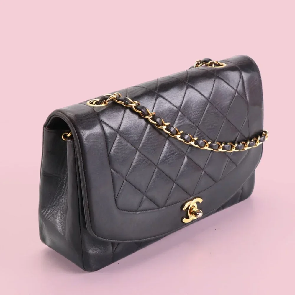Chanel Vintage Black Quilted Lambskin Diana Flap Bag